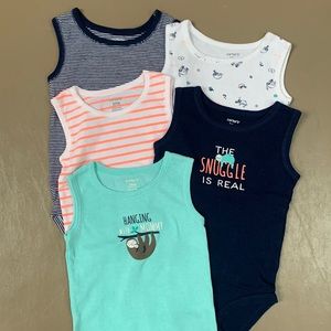 Carter’s 24 Month Sloth Theme Boys 5 piece Sleeveless Body suits NWOT